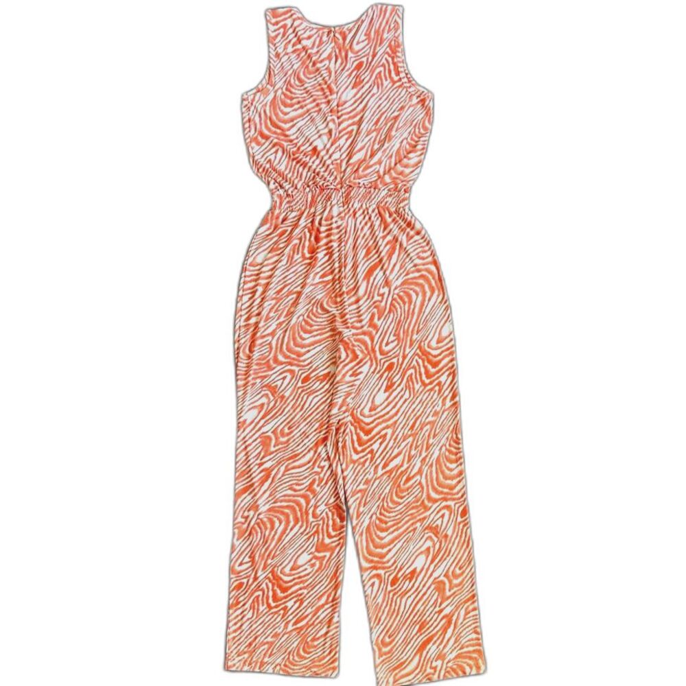 CK Tie Waist Jumpsuit Orange Swirl Abstract Zebra Palazzo Romper Size 8 Stretchy - Picture 4 of 9